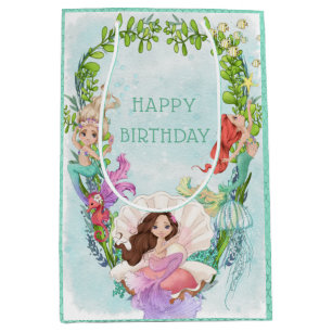 Sacola Para Presentes Média Sob o mar Sereia Aniversário Sereia Sereia Saco Mé