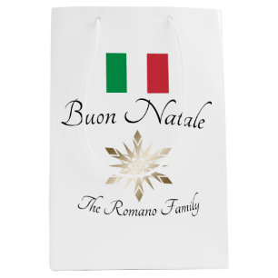 Sacola Para Presentes Média Sobrenome de Família Italiano Buon Natale Bandeira