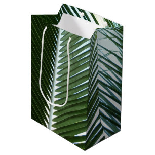Sacola Para Presentes Média Sobreposição das bordas das palmas Abstrato Verde 