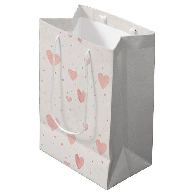 Sacola Para Presentes Média Soft Pink Hearts Gift Bag (Frente inclinada)