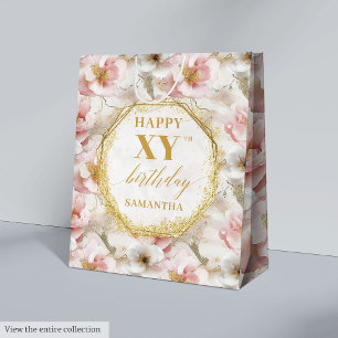 Sacola Para Presentes Média Sophisticated Blush Rosa Rustic Dourado Gift Bag