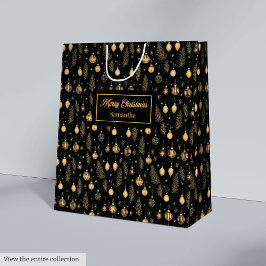 Sacola Para Presentes Média Sophisticated watercolor black and gold gift wrap