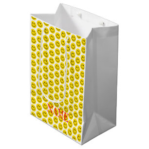 Sacola Para Presentes Média Sorria Emoji NAME Feliz Rosto Colorido Retro Diver