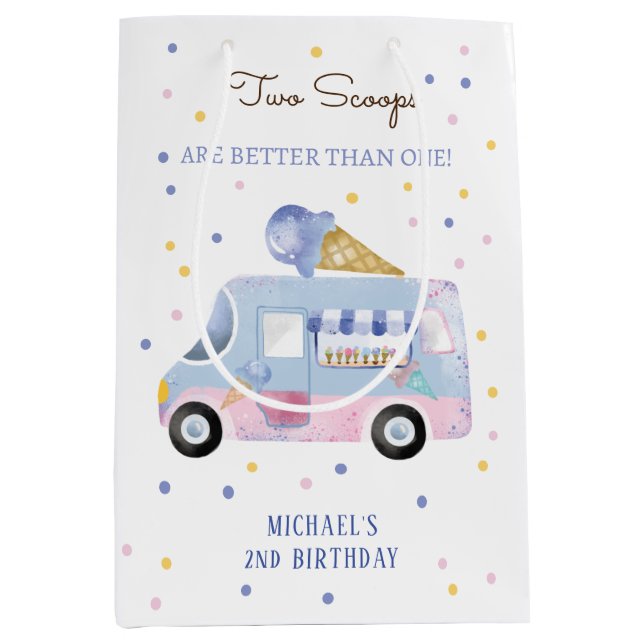 Sacola Para Presentes Média Sorvete 2 colheres-medida segundo aniversário (Frente)