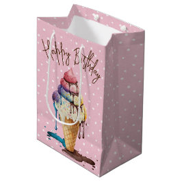 Sacola Para Presentes Média Sorvete De Aniversário Cone Em Bolinhas