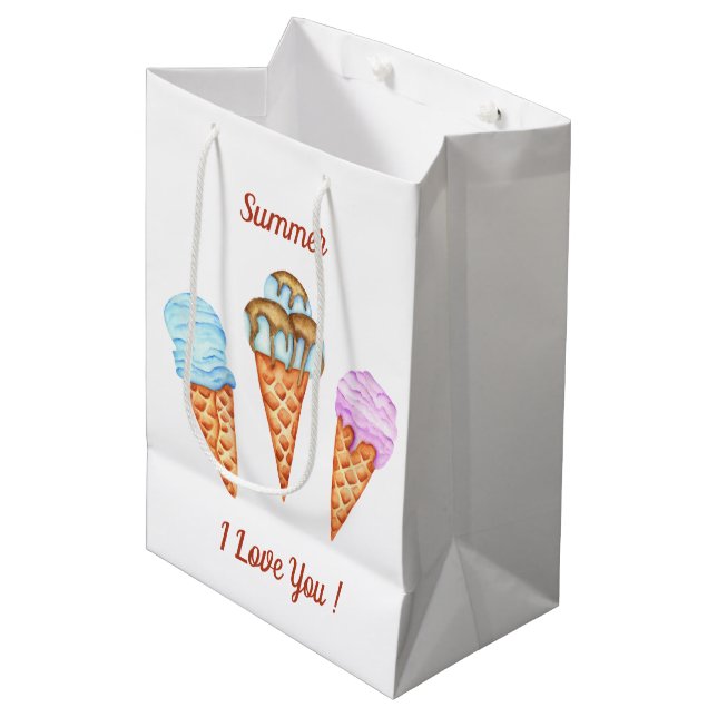 Sacola Para Presentes Média Sorvete Eu Te Amo Doce Verão    (Frente inclinada)