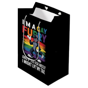 Sacola Para Presentes Média Sou um Raposo Arco-Íris Gay Furry Lobo Mês do Orgu
