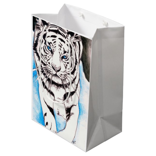 Sacola Para Presentes Média Sow de Tigre Siberiano Branco (Verso inclinado)