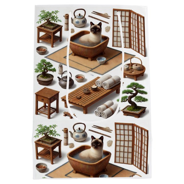 Sacola Para Presentes Média Spa party for Siamese Cat Lovers  (Verso)