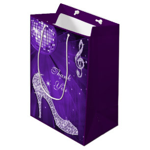 Sacola Para Presentes Média Sparkle Heels Purple Disco Ball Aniversário Obriga