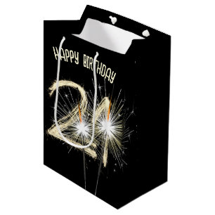 Sacola Para Presentes Média Sparklers Dourados para aniversário de 21 anos