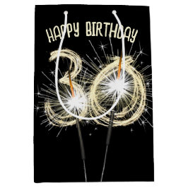 Sacola Para Presentes Média Sparklers Dourados para aniversário de 30 anos