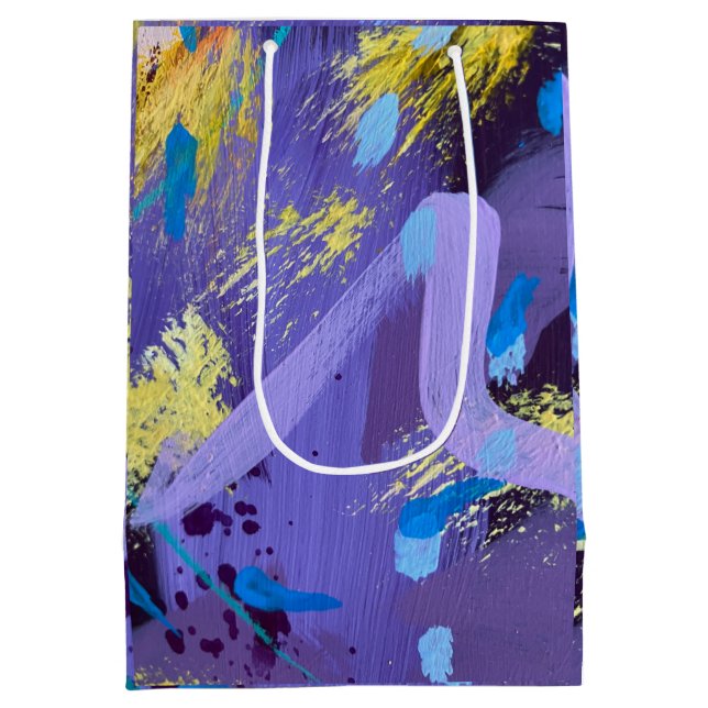 Sacola Para Presentes Média Sparkling Purple and Yellow Abstract Art Gift Bag (Verso)