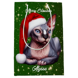 Sacola Para Presentes Média Sphynx Cat Bonito Natal Verde