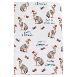 Sacola Para Presentes Média Sphynx Hairless Cat Papai Noel Natal Natal
