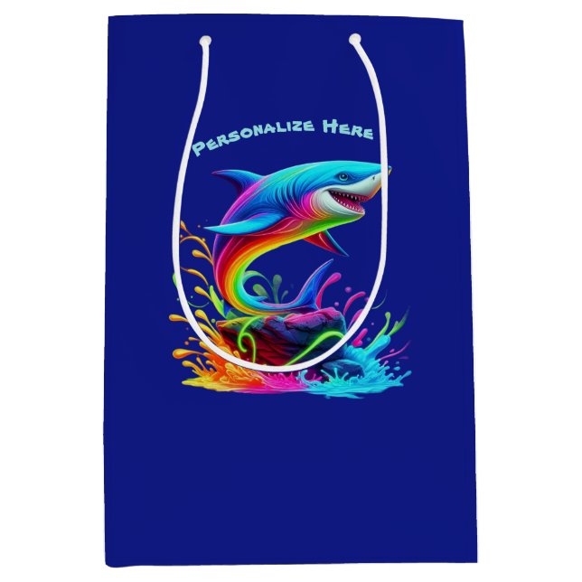 Sacola Para Presentes Média Splash Colorido de Tubarão- (Frente)