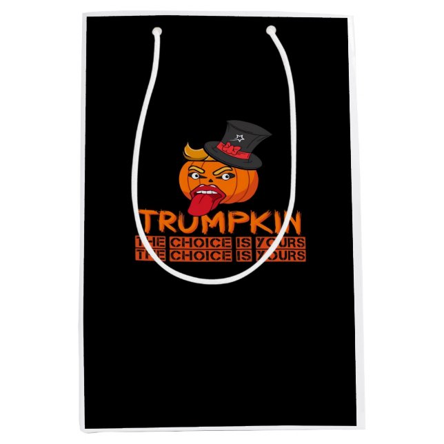 Sacola Para Presentes Média Spookin Trumpkin Halloween Top Hat & Tongue Out- I (Frente)