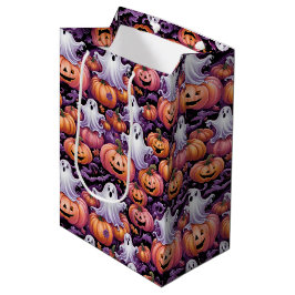 Sacola Para Presentes Média Spooky Ghosts and Pumpkins Halloween Pattern