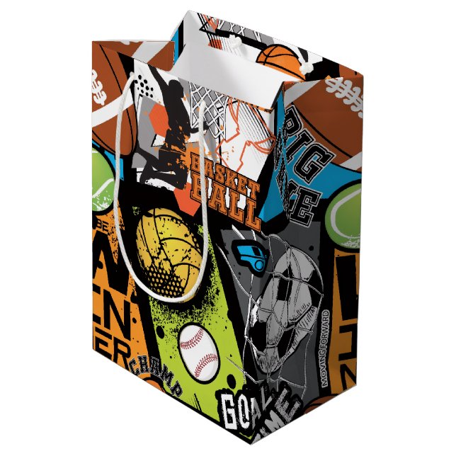 Sacola Para Presentes Média Sport Pattern With Balls (Verso inclinado)