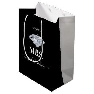 Sacola Para Presentes Média Sr. & Sra. Festa de Casamento Preto & Branco