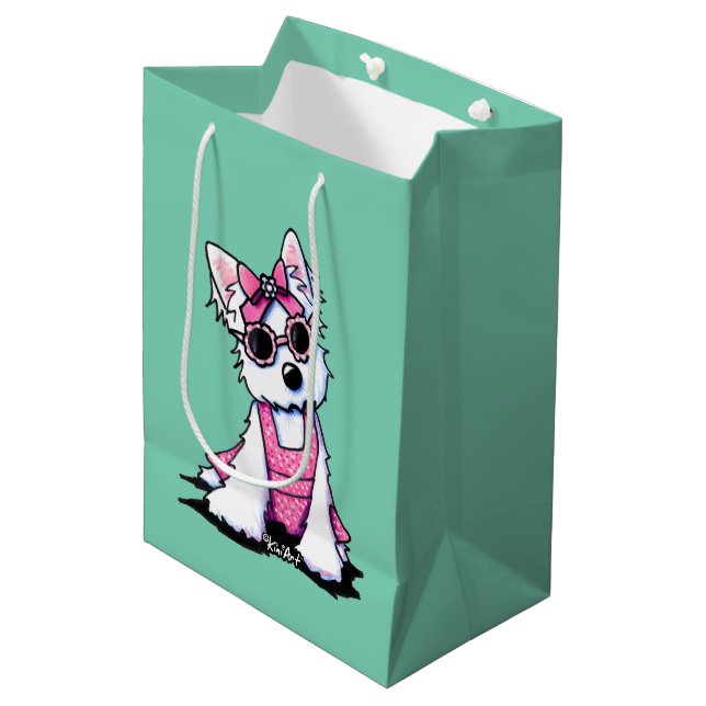 Sacola Para Presentes Média Srta. Olivia Westie KiniArt Gift Bag (Frente inclinada)