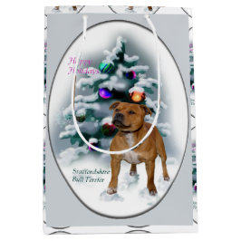 Sacola Para Presentes Média Staffordshire Bull Terrier Christmas