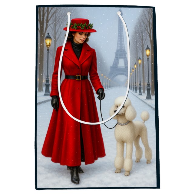 Sacola Para Presentes Média Standard Poodle Holiday  (Frente)