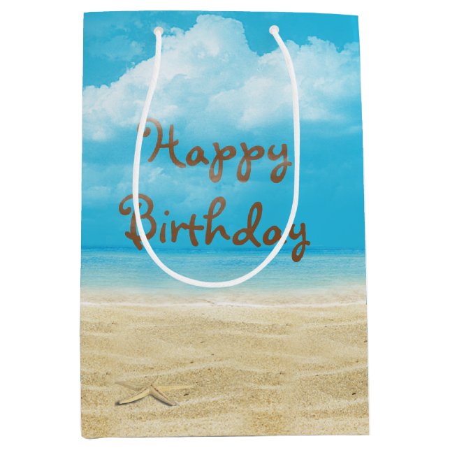 Sacola Para Presentes Média Starfish Beach Birthday (Frente)