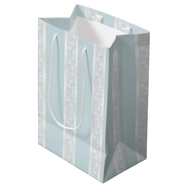Sacola Para Presentes Média Starfish e Seashells Beach Wedding Gift Bag (Frente inclinada)