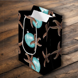 Sacola Para Presentes Média Starfish n Aqua Ornament Black Christmas