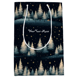 Sacola Para Presentes Média Starry Winter Forest Night Bift Bag