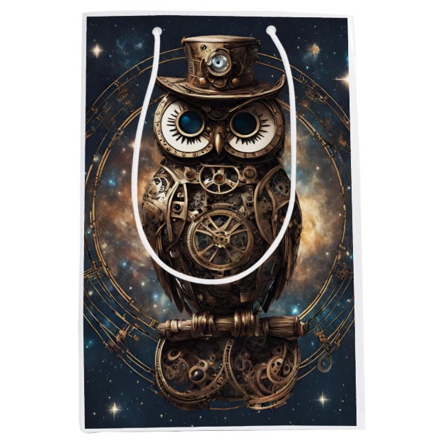Sacola Para Presentes Média Steampunk Owl (Frente)