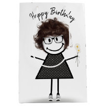 Stick Figure Girl with Daisies