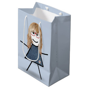 Sacola Para Presentes Média Stick Girl com cabelo loiro