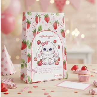Sacola Para Presentes Média Strawberry Gaze Bunny - Cute Anime Eyes & Ribbon 