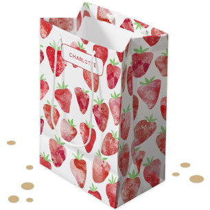 Sacola Para Presentes Média Strawberry Watercolor Personalizada