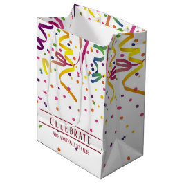 Sacola Para Presentes Média Streamers Coloridos E Confetti Gift Bag