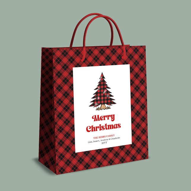 Sacola Para Presentes Média Stylish buffalo plaid gift bag Christmas custom (Stylish buffalo plaid gift bag Christmas custom)