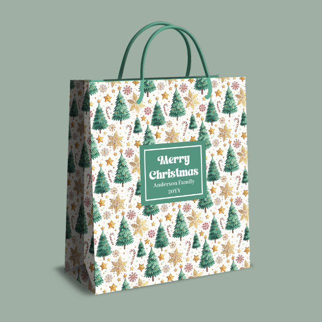 Sacola Para Presentes Média Stylish Christmas trees gift bag earthy tones (Stylish Christmas trees gift bag earthy tones

)