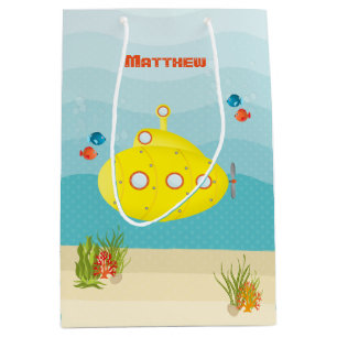 Sacola Para Presentes Média Submarino do amarelo do mar profundo