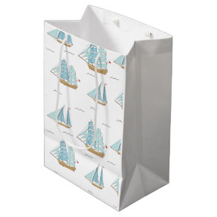 Sacola Para Presentes Média Summer Seatime Cute yachts with sail