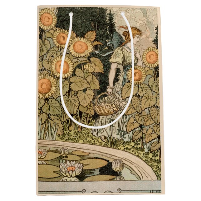 Sacola Para Presentes Média Sunflower Art Nouveau Garden Grasset Woman (Frente)