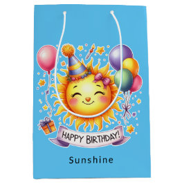 Sacola Para Presentes Média Sunshine Custom Name Happy Birthday Blue