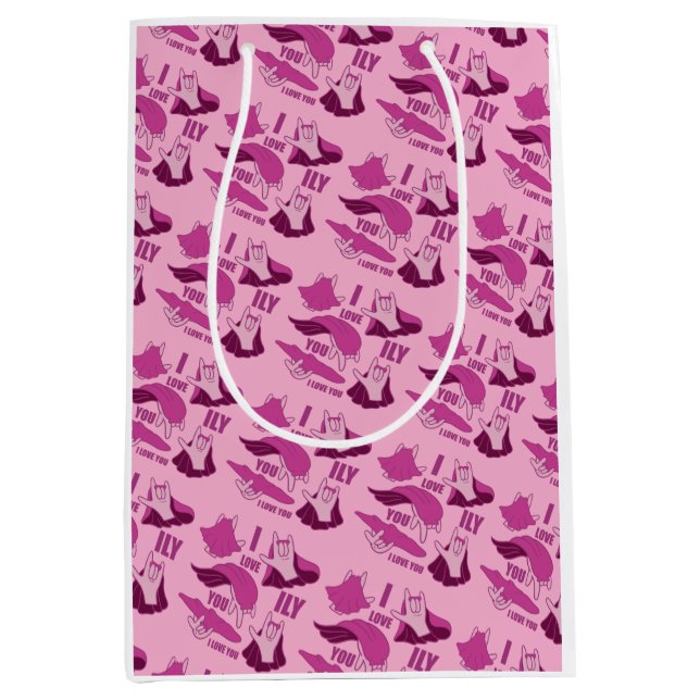 Sacola Para Presentes Média Super-herói ILY - Design ASL (Frente)