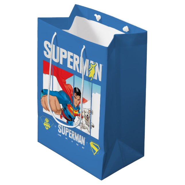 Sacola Para Presentes Média Superman e Krypto Tomar Voo (Frente inclinada)