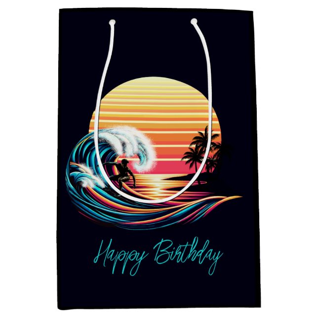 Sacola Para Presentes Média Surfar no Sunset (Frente)