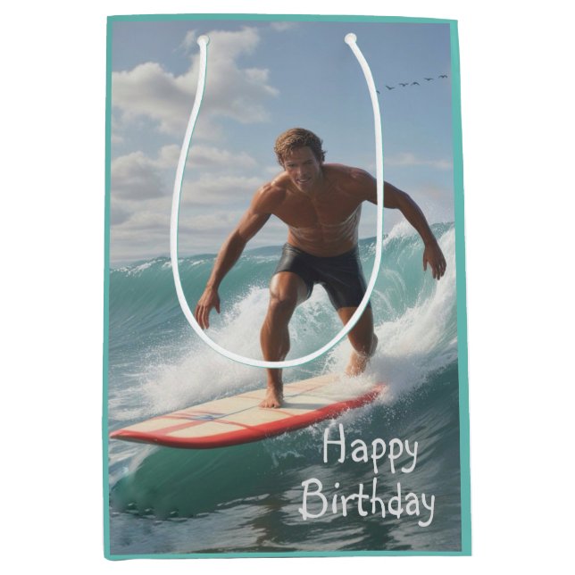 Sacola Para Presentes Média Surfer Birthday (Frente)