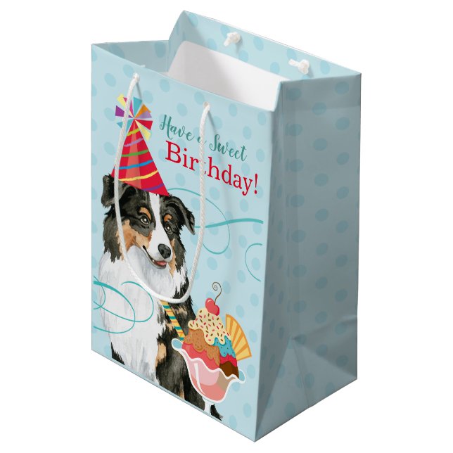 Sacola Para Presentes Média Sweet Birthday Aussie (Frente inclinada)