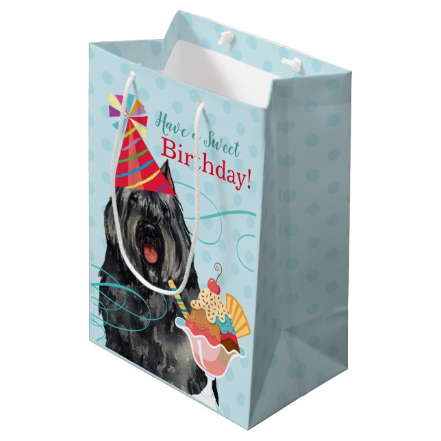 Sacola Para Presentes Média Sweet Birthday Bouvier des Flandres (Frente inclinada)