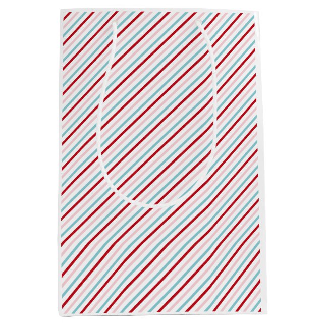 Sacola Para Presentes Média Sweet Candy Stripe Red Pink Blue Holiday/Bday  (Frente)